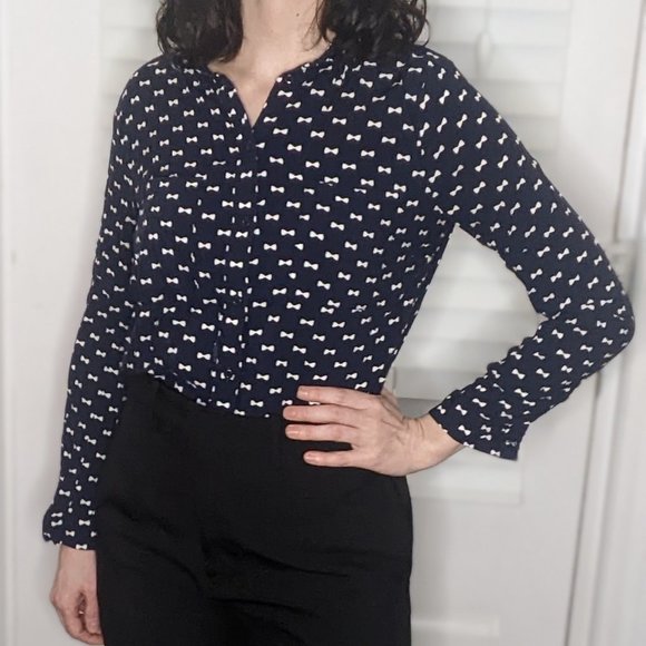 ✌️2 for 10👐 retro bow-tie blouse - Picture 1 of 3